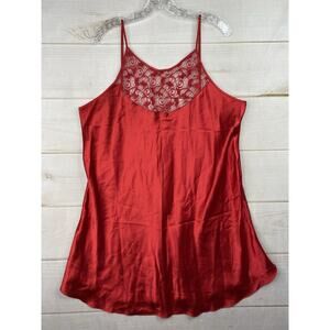 Private Luxuries Liquid Satin Nightgown Sz XXL Red Lace Slip Dress Vtg 90s NWT